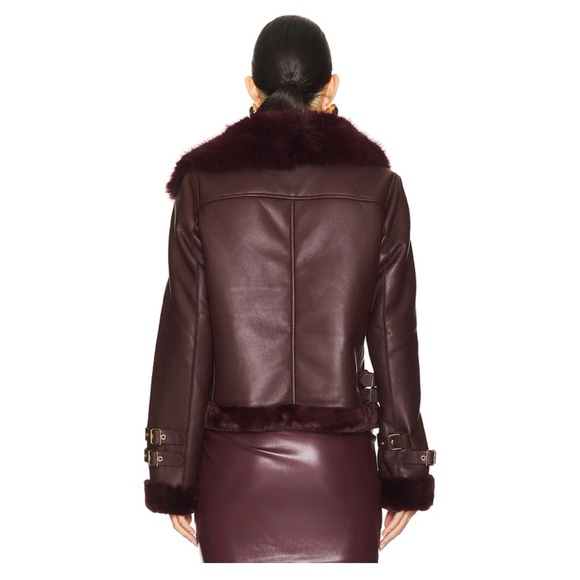 NWT! Dion Faux Fur Moto Jacket in Malbec - Picture 4 of 5